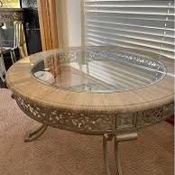 Marble and Glass Top Wrought Iron Round Coffee  Table