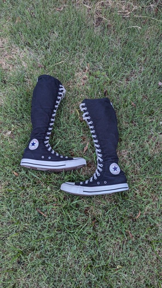 Converse Chuck Taylor Black Knee High Shoes 1V708 Lace Zip Up Women's 7.5 Men 5