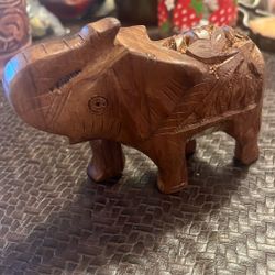 Small Carved Brown Wood ELEPHANT