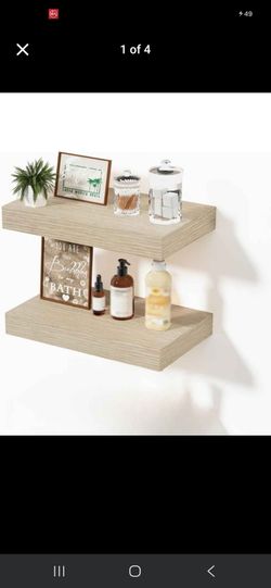 Modern Wooden Wall-Mounted Small Floating Shelves, 12x7x1.5 in (Oak, Set of 2)