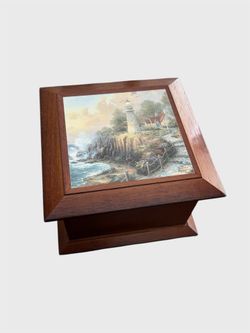 Thomas Kinkade Light of Peace Jewelry Box Trinket Wooden Box Velvet Lined 2004