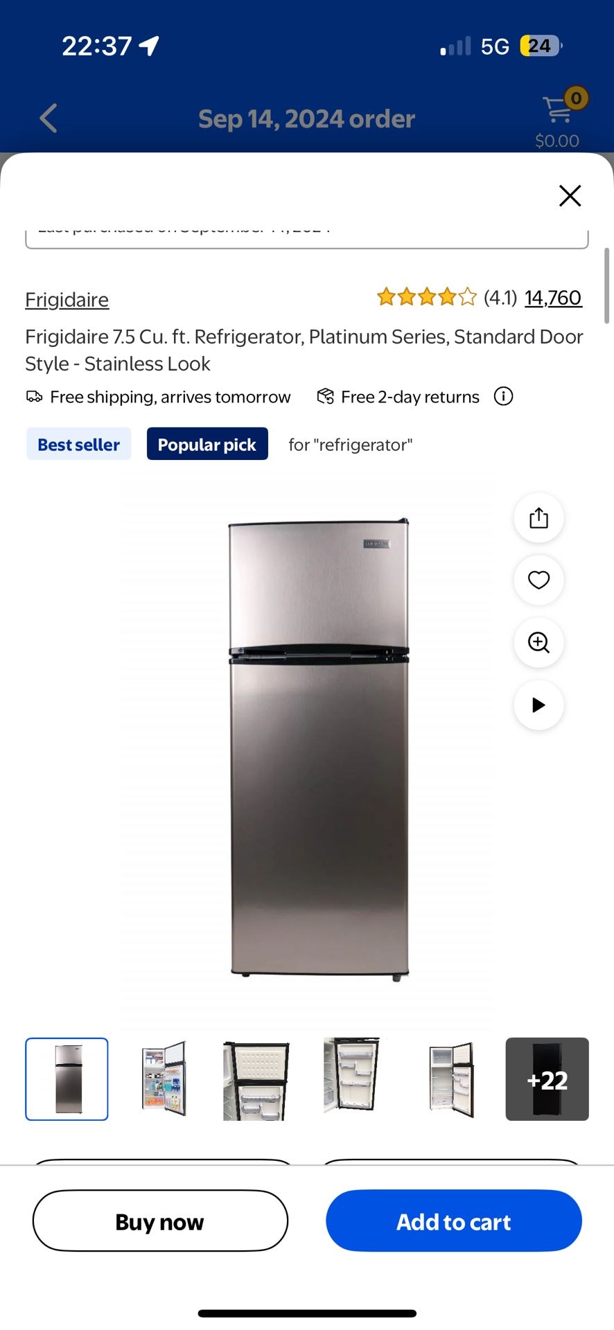 Frigidaire 7.5 Cu. ft. Refrigerator, Platinum Series, Standard Door Style - Stainless Look