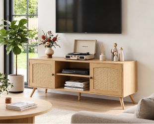 Rattan TV Stand Media Console Natural Wood