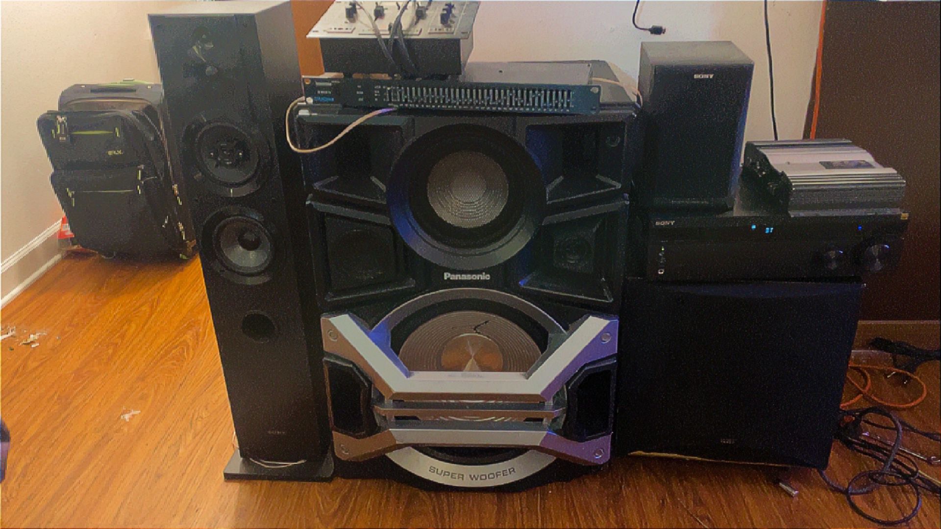 Sony Home Stereo And Panasonic Club Speaker Optimus Stereo Disco Mixer And Random Alpine Amp