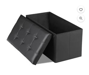 30 Inches Folding Storage Ottoman Bench Storage Faux Leather Footrest with Foam Padded Seat, Holds up to 350 lbs, Black