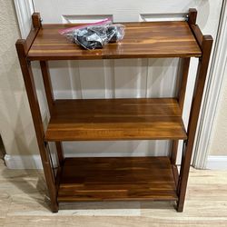 New Acacia Wood 3 Tier Collapsible Rolling Folding Storage Shelf Kitchen Bathroom Cabinet Bookcase