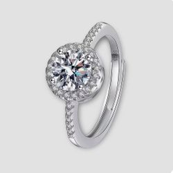 Moissanite Halo Silver Ring 