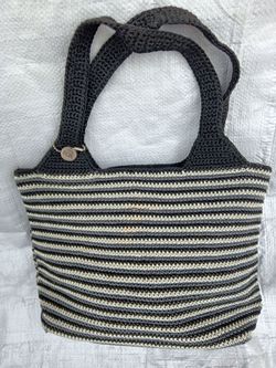 Brand: The Sak
Style: Mini Tote / Satchel
Pattern: Black, white, and gray horizontal stripes
Dimensions: 10 inches wide x 7 inches high
Handles: Dual