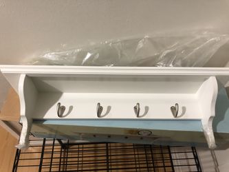 White Floating Shelf w/ Hooks