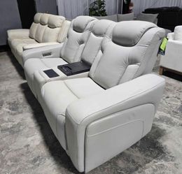 Leather Reclining Sofa with Power Headrests & Cooling Console – Brand New w Tags