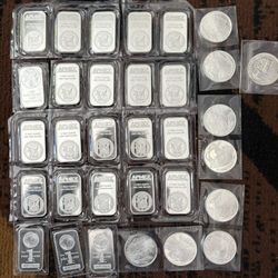 Lot Of 32 .999 Silver Bats/rounds