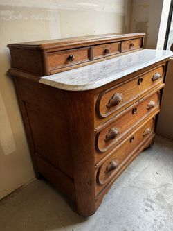 Antique Wood Dresser with "Granite-Like" Top Shelf + 3 additional small drawers