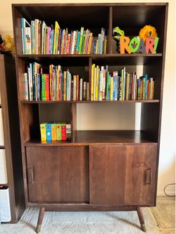 World Market Mid Century Hazelnut Brown Wood Bookshelf