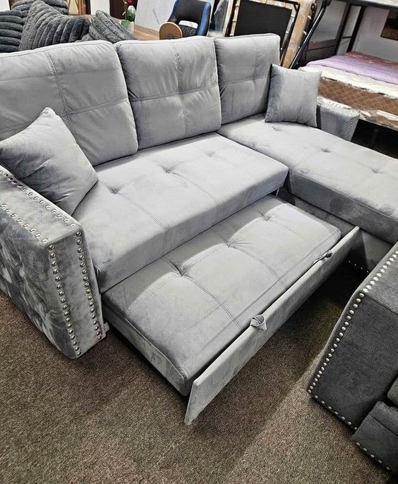 Velvet Gray Pull out sofa bed sleeper sofa with storage