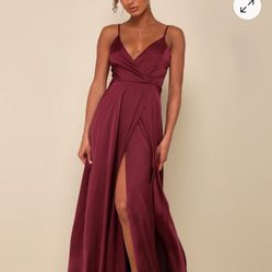 LULUS Ode To Love Burgundy Satin Maxi Dress