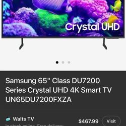 Samsung 65” 4K 120Hz Crystal UHD Smart TV For Sale
