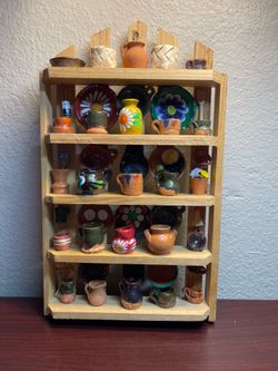 Mexican Kitchen Trastero Wall Shelf 5 Tier Wooden Trasterito With Miniature Clay