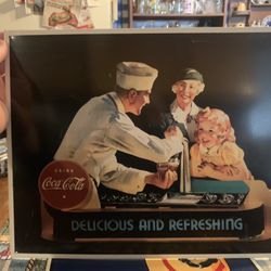 Retro Reproduction Coca Cola Meta Sign 13” X16”