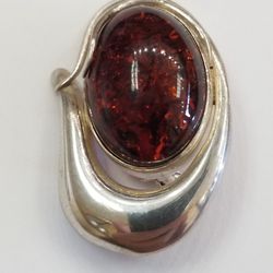 Sterling Silver and Amber Pin