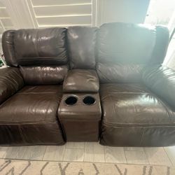 Leather Love Seat With Recliner & Rocker
