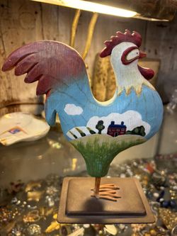 Folk Art Whimsical Rooster Figurine 