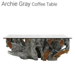 COFFEE TABLE HANDCRAFTED BARK  GLASS