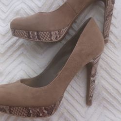 Beautiful 6 Inch Suede Platform Heels With Leopard Accent