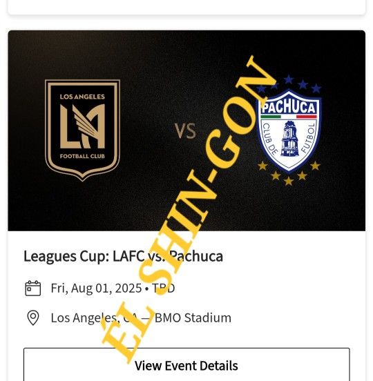 LAFC vs. CF Pachuca Leagues Cup 2 Tickets For 8/1/25 Section 227 Row E $70 Each