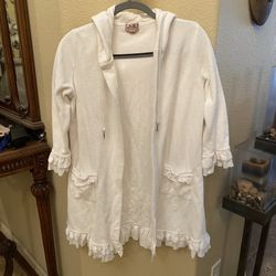 Vintage JUICY COUTURE Girls Kids White Ruffled Robe Size Medium-Missing Tie Belt