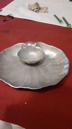 Vintage pewter dip and chip serving dish THE WILTON CO.