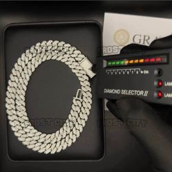 10mm 22” & 24” Solid .925 Sterling Silver VVS1 D Moissanite Cuban Link Chain