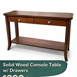 Solid Wood Console Table w/ Drawers & Shelf – Great Condition