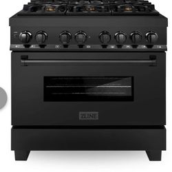ZLINE Kitchen and Bath 36 in. 6-Burner Dual Fuel Range with Brass Burners in Black Stainless Steel