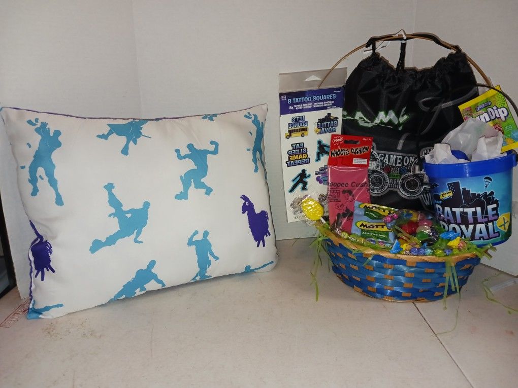 Fortnite Themed Easter Basket With Handmade Pillow