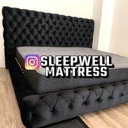 New King Bed Frame With Mattress 