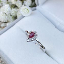 NEW! 0.25CT Pear Cut Natural Red Ruby & Genuine Diamond Promise Ring, Please See Details 🌹