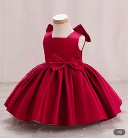 Red Satin Toddler Party Dress with Bow