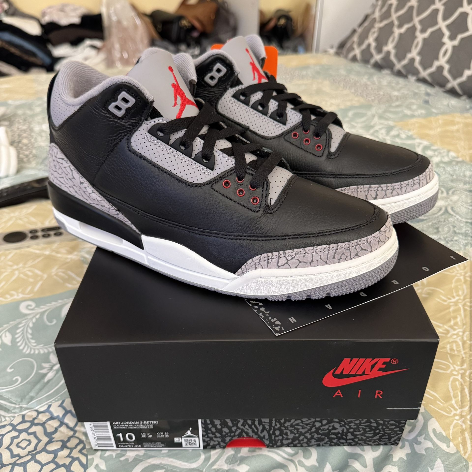 Air Jordan 3 Retro ‘Black Cement' Size 10 Men, Brand New
