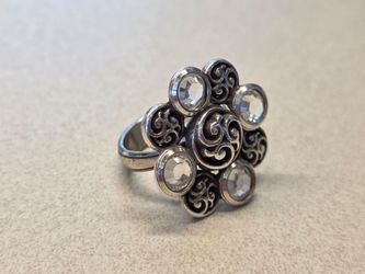 Brighton Europa Crystal Scroll Ring Sz 7.5