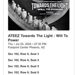 2 Or 4 ATEEZ Tickets For 7/25 At The Footprint Center- GREAT Seats And Valet Parking!!