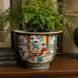 Japanese Porcelain Hand-Painted Imari Planter Drainage Flowers Butterflies Vintage Vase Jardiniere Collectible Centerpiece 