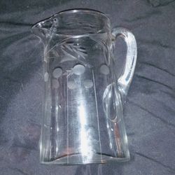 Vintage Etched Glass Beverage Pitcher