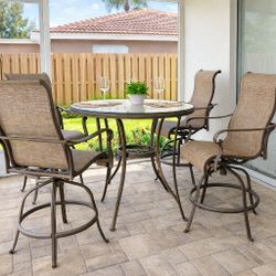 5-Piece Bar Height Outdoor Patio Set – Swivel Chairs
