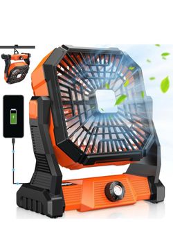 Camping Fan With 15000mAh Rechargeable Battery, Portable Light, Hook, Timer, 270 Rotation for Tent, Picnic, BBQ, Fishing, Travel, Hurricane, Jobsite -
