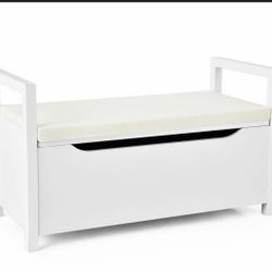 White Storage Bench with Cushions Costway