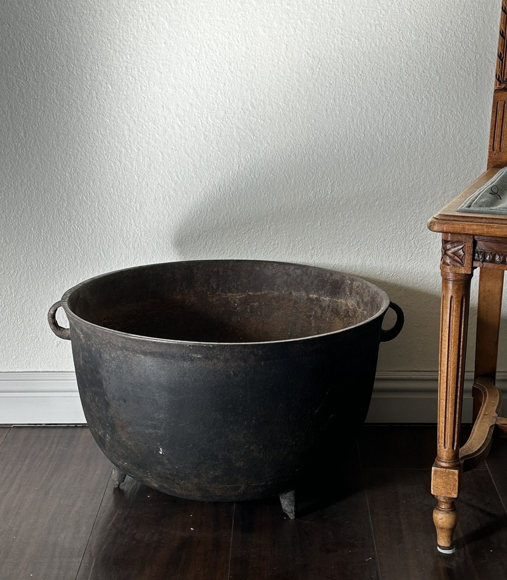 Antique Large Black Cast Iron Cauldron Pot