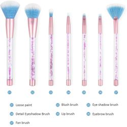 Makeup Brushes, 7PCS Glitter Quicksand Handle Makeup Brush Set for Foundation Powder Blush Eyeshadow with Case Beautiful Pink Purple Cosmetic Brushes