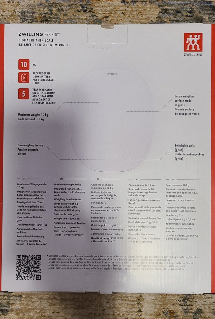 ZWILLING Enfinigy Digital Kitchen Food Scale Max weight 22lbs Grams & Ounces-H