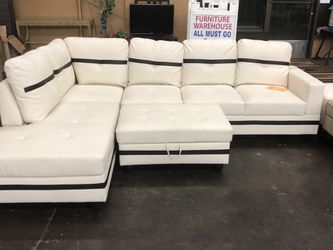 White leather sectional