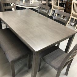 Bridson Gray Dining Table and Chairs with Bench (Set of 6) 